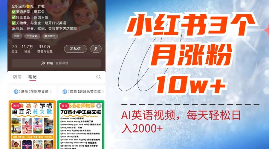 小红书三个月涨粉10W，AI英语视频0成本制作，每天轻松日入2000+-客创社 - 专注互联网轻资产创业及网络项目资源整合与分享客创社-免费且强大的项目分享网站！