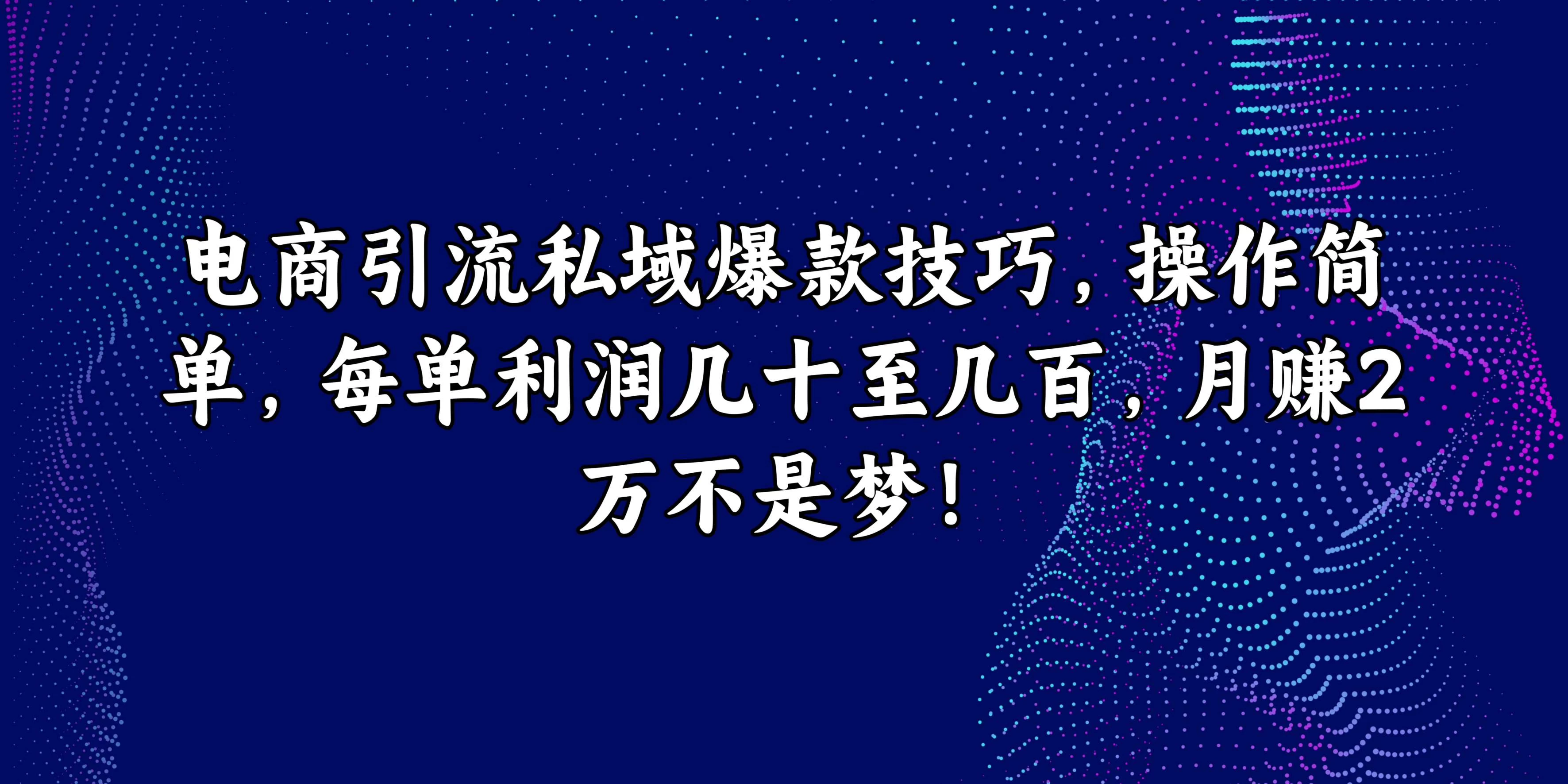 电商引流私域爆款技巧，操作简单，每单利润几十至几百，月赚2万不是梦！-客创社 - 专注互联网轻资产创业及网络项目资源整合与分享客创社-免费且强大的项目分享网站！
