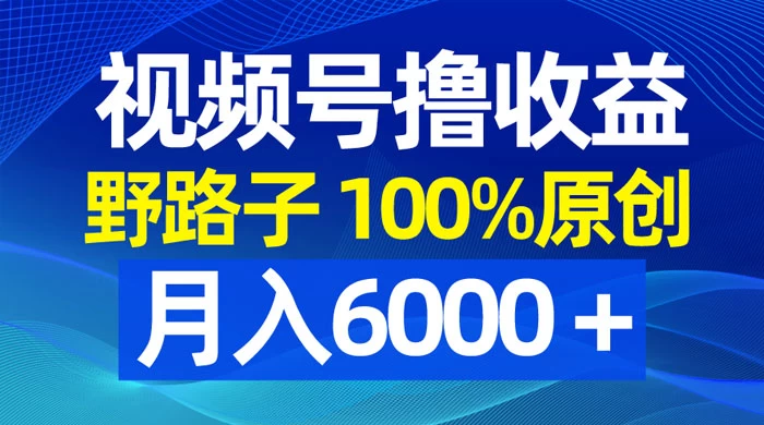 视频号野路子撸收益，100% 原创，条条爆款，月入 6000+-客创社 - 专注互联网轻资产创业及网络项目资源整合与分享客创社-免费且强大的项目分享网站！