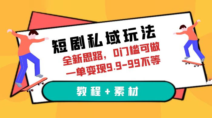 短剧私域玩法：全新思路，0 门槛，一单变现 9.9~99（教程+素材）-客创社 - 专注互联网轻资产创业及网络项目资源整合与分享客创社-免费且强大的项目分享网站！
