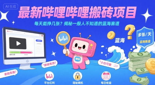 最新哔哩哔哩上B站搬砖项目，每天能挣几张？揭秘一般人不知道的蓝海赛道-客创社 - 专注互联网轻资产创业及网络项目资源整合与分享客创社-免费且强大的项目分享网站！