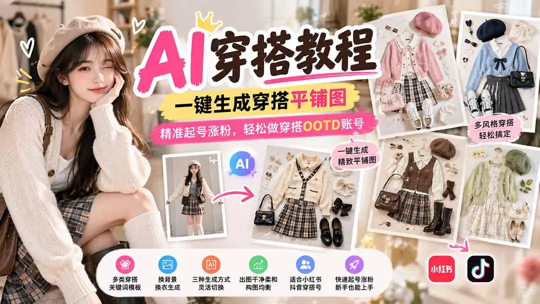 【无水印】AI穿搭教程|一键生成穿搭平铺图,精准起号涨粉,轻松做穿搭OOTD账号客创社区-专注互联网轻资产资源整合与分享客创社区-专注互联网轻资产资源整合与分享