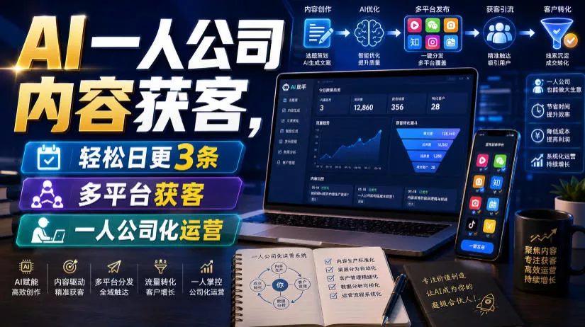 AI一人公司内容获客，轻松日更3条，多平台获客，一人公司化运营(更新0827)客创社区-专注互联网轻资产资源整合与分享客创社区-专注互联网轻资产资源整合与分享