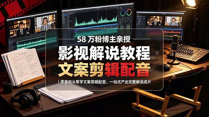 58 万粉博主荧幕春秋亲授影视解说教程｜零基础从零学文案剪辑配音，一站式产出完整解说成片客创社区-专注互联网轻资产资源整合与分享客创社区-专注互联网轻资产资源整合与分享
