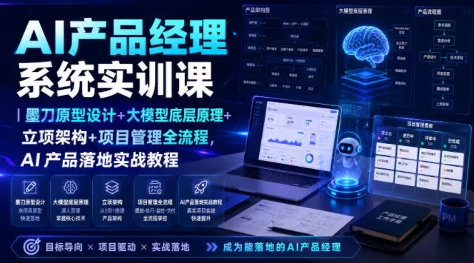 AI产品经理系统实训课｜墨刀原型设计+大模型底层原理+立项架构+项目管理全流程，AI产品落地实战教程-软件百科