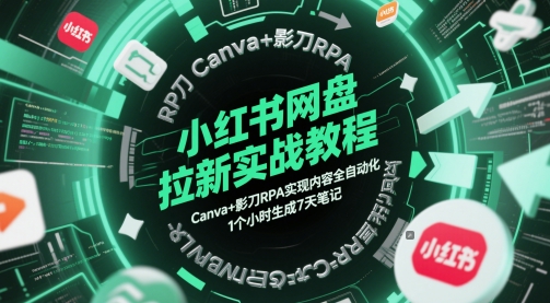 小红书网盘拉新实战教程，Canva+影刀RPA实现内容全自动化，1个小时生成7天笔记-客创社 - 专注互联网轻资产创业及网络项目资源整合与分享客创社-免费且强大的项目分享网站！