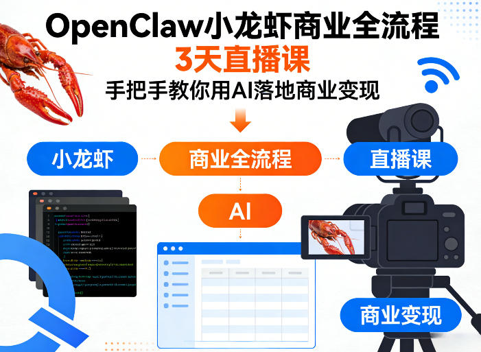 OpenClaw小龙虾商业全流程3天直播课，手把手教你用AI落地商业变现 《鱼见海科技》-鱼见海资源网-免费PHP网站源码模板,插件软件网创AI智能体资源分享平台！