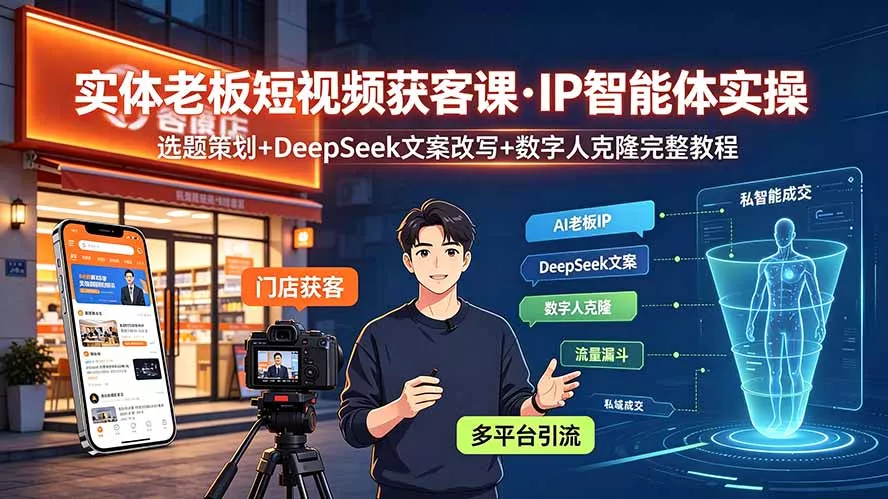 实体老板短视频获客课·IP智能体实操｜选题策划+DeepSeek文案改写+数字人克隆完整教程-软件百科