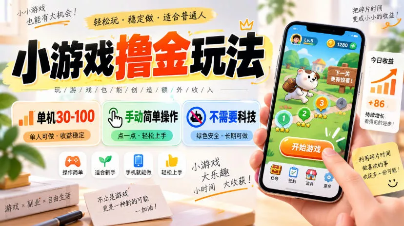 小游戏撸金玩法，单机30-100，手动简单操作，不需要科技星享资源网星享资源网