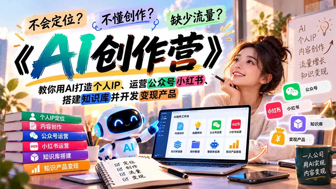不会定位、不懂创作、缺少流量？《AI创作营》教你用AI打造个人IP、运营公众号小红书、搭建知识库并开发变现产品客创社区-专注互联网轻资产资源整合与分享客创社区-专注互联网轻资产资源整合与分享