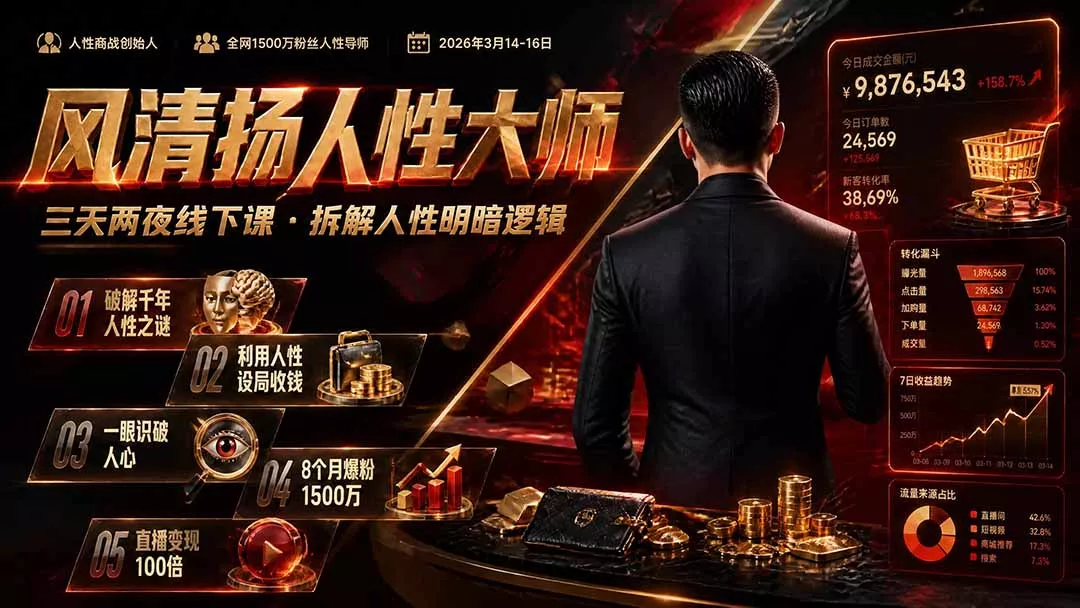 风清扬人性大师-三天两夜3月14-16线下课2026年|拆解人性明暗逻辑,识人避坑,千万粉涨粉+直播百倍变现实战教学-软件百科