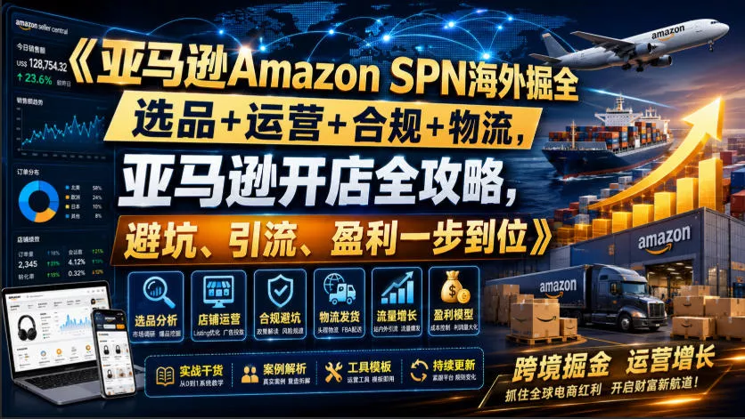 亚马逊Amazon SPN海外掘全，选品+运营+合规+物流，亚马逊开店全攻略，避坑、引流、盈利一步到位