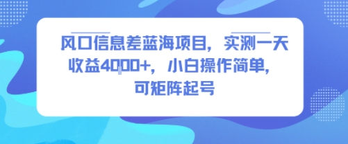 风口信息差蓝海项目，实测一天收益4k+，小白操作简单，可矩阵起号-客创社 - 专注互联网轻资产创业及网络项目资源整合与分享客创社-免费且强大的项目分享网站！