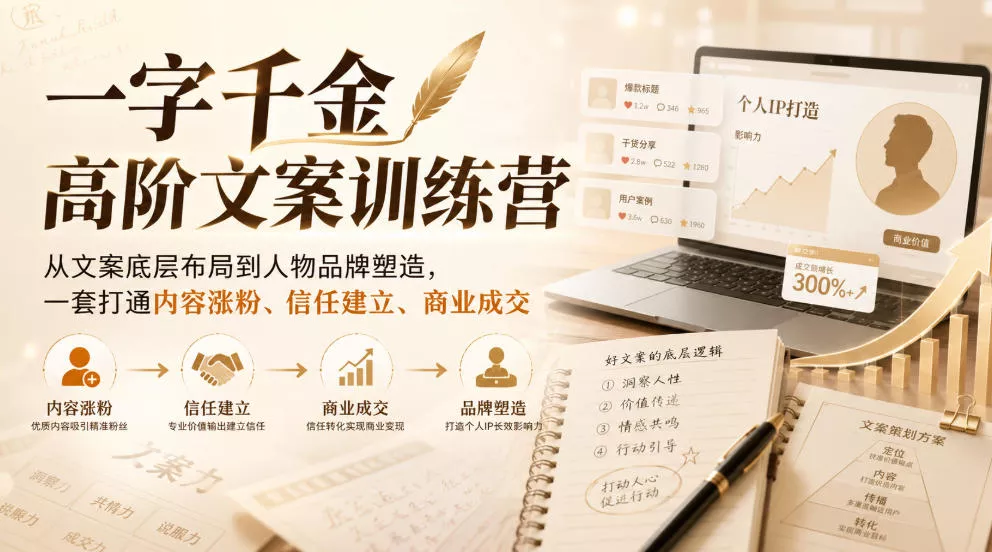 一字千金高阶文案训练营，从文案底层布局到人物品牌塑造，一套打通内容涨粉、信任建立、商业成交客创社区-专注互联网轻资产资源整合与分享客创社区-专注互联网轻资产资源整合与分享
