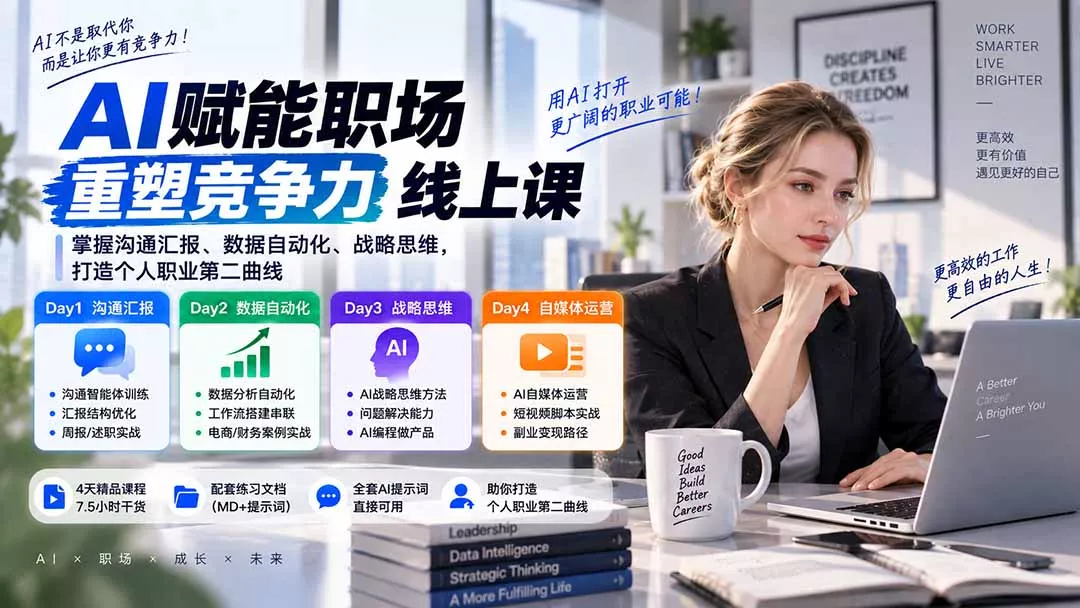 AI职场提效与第二曲线实战课-无水印：学习沟通汇报、数据工作流和战略思维，掌握AI编程做产品及自媒体运营方法-鱼见海资源网-免费PHP网站源码模板,插件软件网创AI智能体资源分享平台！