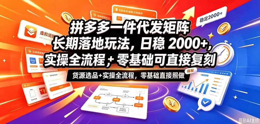拼多多一件代发矩阵长期落地玩法，日稳入2k+，选品货源+实操全流程，零基础可直接复刻【拆解】 《鱼见海科技》-鱼见海资源网-免费PHP网站源码模板,插件软件网创AI智能体资源分享平台！