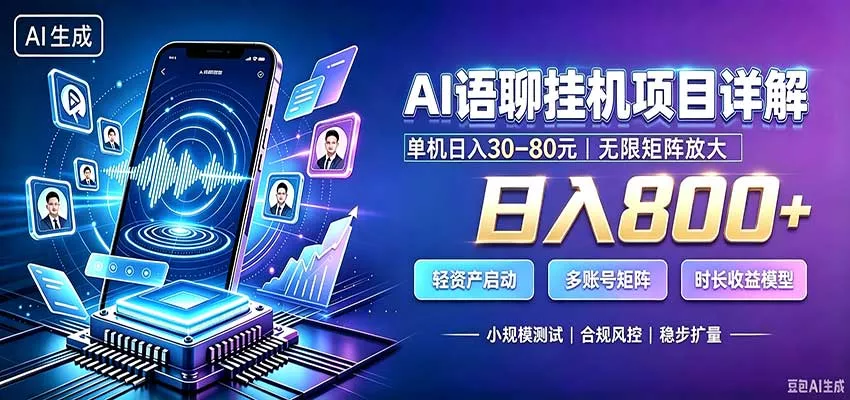 AI语聊挂机，日入800+，适用个人副业，工作室矩阵操作