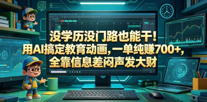 没学历没门路也能干！用AI搞定教育动画，一单纯賺700+，全靠信息差闷声发大财【揭秘】主用 -、辅助 +中赚AI网