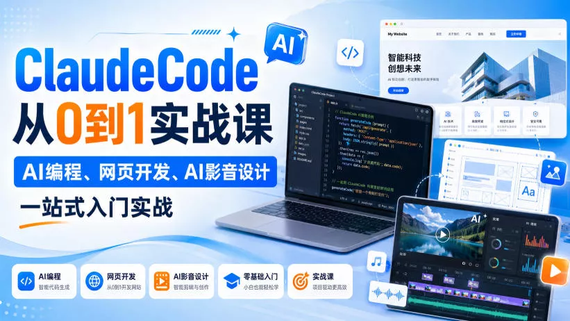 ClaudeCode从0到1实战课，AI编程、网页开发、AI影音设计一站式入门实战-鱼见海资源网-免费PHP网站源码模板,插件软件网创AI智能体资源分享平台！