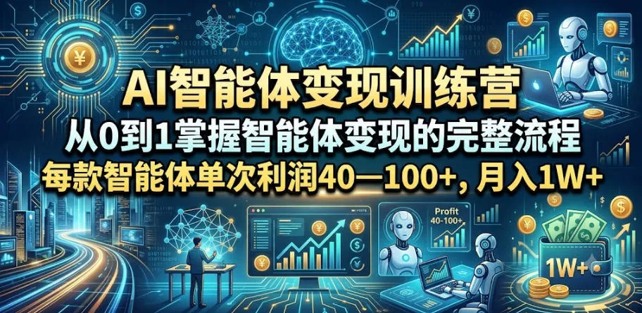 AI智能体变现训练营，从0到1掌握智能体变现的完整流程，每款智能体单次利润40—100+，月入1W+ 《鱼见海科技》-鱼见海资源网-免费PHP网站源码模板,插件软件网创AI智能体资源分享平台！