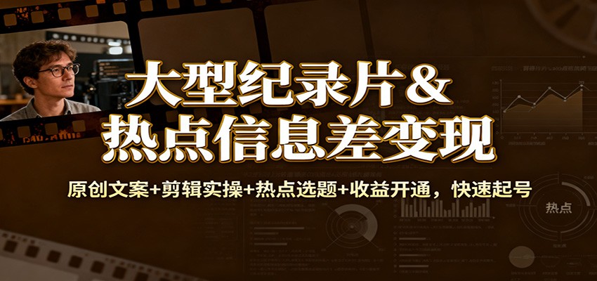 大型纪录片&热点信息差变现：原创文案+剪辑实操+热点选题+收益开通，快速起号中赚AI网_草根零加盟费创业平台_小本副业项目推荐_抖音短视频 / AI 创业教程库项目资源网