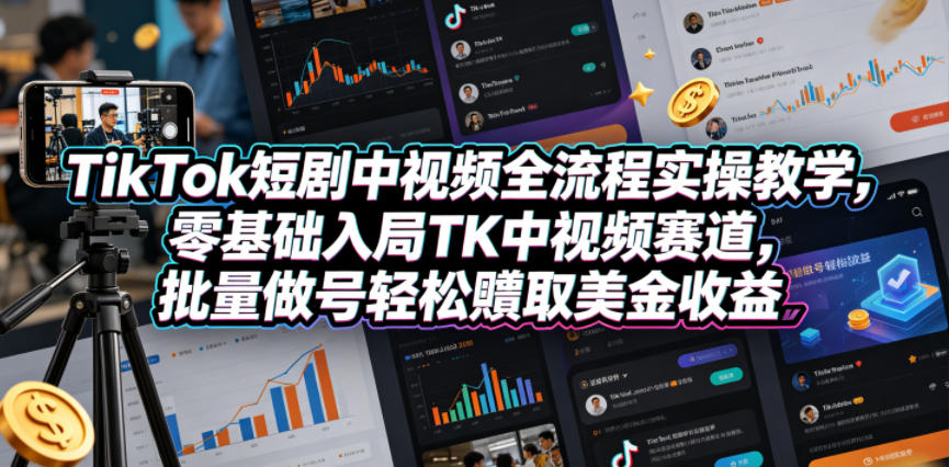 TikTok短剧中视频全流程实操教学，零基础入局TK中视频赛道，批量做号轻松賺取美金收益 《鱼见海科技》-鱼见海资源网-免费PHP网站源码模板,插件软件网创AI智能体资源分享平台！