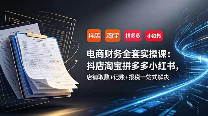 电商财务全套实操课：抖店淘宝拼多多小红书，店铺取数+记账+报税一站式解决客创社区-专注互联网轻资产资源整合与分享客创社区-专注互联网轻资产资源整合与分享