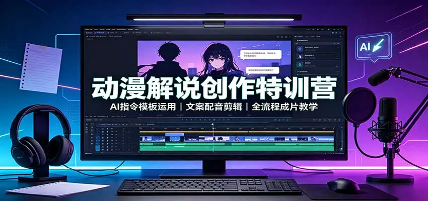 动漫解说创作特训营：AI指令模板运用，文案配音剪辑，全流程成片教学 《鱼见海科技》-鱼见海资源网-免费PHP网站源码模板,插件软件网创AI智能体资源分享平台！