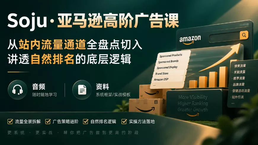 亚马逊高阶广告课，从站内流量通道全盘点切入，讲透自然排名的底层逻辑(直播+音频+资料) 《鱼见海科技》-鱼见海资源网-免费PHP网站源码模板,插件软件网创AI智能体资源分享平台！