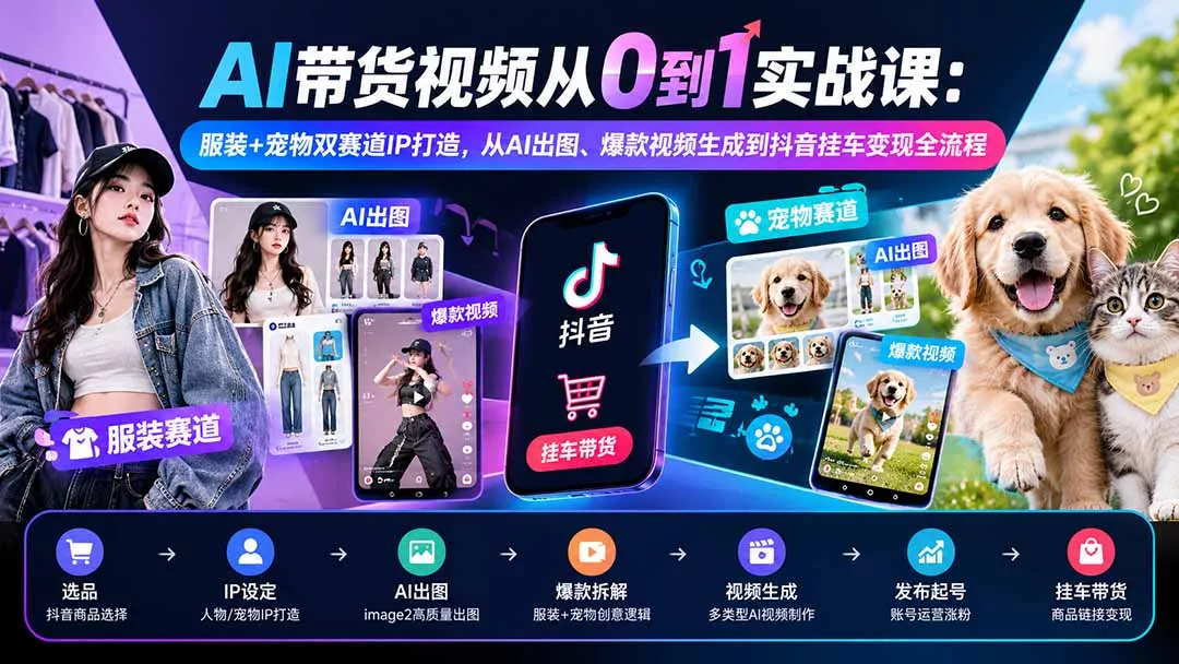 AI带货视频从0到1实战课：服装+宠物双赛道IP打造，从AI出图