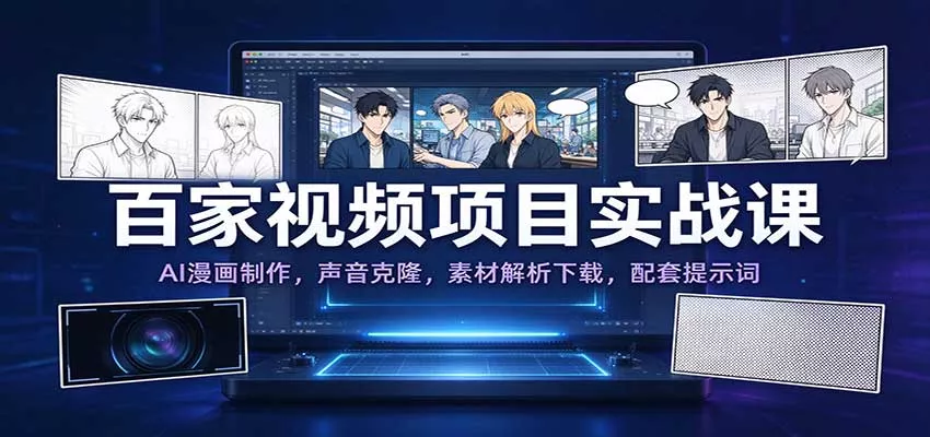 百家视频项目实战课：AI漫画制作，声音克隆，素材解析下载，配套提示词客创社区-专注互联网轻资产资源整合与分享客创社区-专注互联网轻资产资源整合与分享