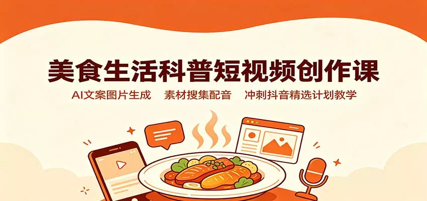 美食生活科普短视频创作课：AI文案图片生成，素材搜集配音，冲刺抖音精选计划教学 《鱼见海科技》-鱼见海资源网-免费PHP网站源码模板,插件软件网创AI智能体资源分享平台！