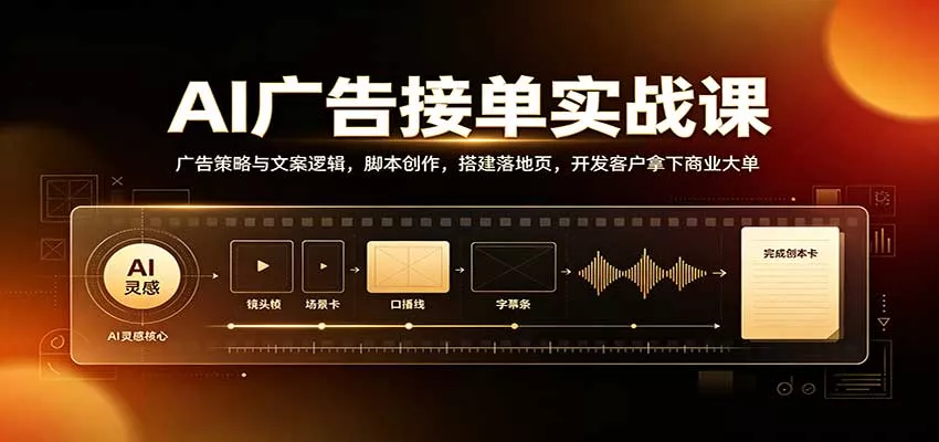 AI广告接单实战：广告策略与文案逻辑，脚本创作，搭建落地页，开发客户拿下商业大单 《鱼见海科技》-鱼见海资源网-免费PHP网站源码模板,插件软件网创AI智能体资源分享平台！