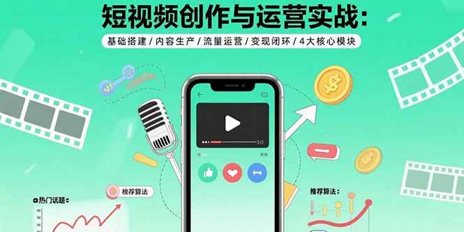 （15819期）短视频创作与运营实战：基础搭建/内容生产/流量运营/变现闭环/4大核心模块-客创社 - 专注互联网轻资产创业及网络项目资源整合与分享客创社-免费且强大的项目分享网站！