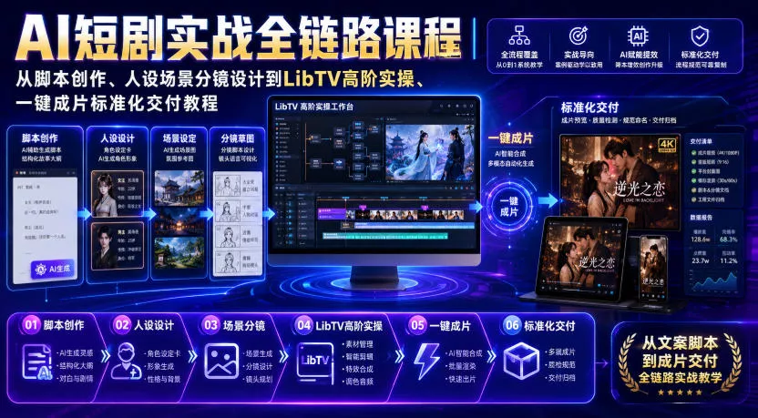 AI短剧实战全链路课程｜从脚本创作、人设场景分镜设计到LibTV高阶实操、一键成片标准化交付教程客创社区-专注互联网轻资产资源整合与分享客创社区-专注互联网轻资产资源整合与分享
