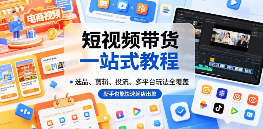 短视频带货一站式教程，选品、剪辑、投流、多平台玩法全覆盖，新手也能快速起店出单 《鱼见海科技》-鱼见海资源网-免费PHP网站源码模板,插件软件网创AI智能体资源分享平台！