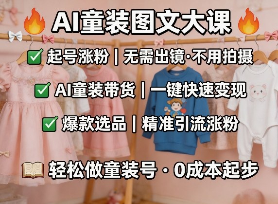 AI童装图文剪辑，某社群童装图文大课，起号涨粉、AI童装带货、爆款选品，无需出镜和拍摄-云动网创-专注网络创业项目推广与实战，致力于打造一个高质量的网络创业搞钱圈子。