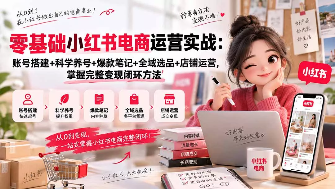 零基础小红书电商运营实战：账号搭建+科学养号+爆款笔记+全域选品