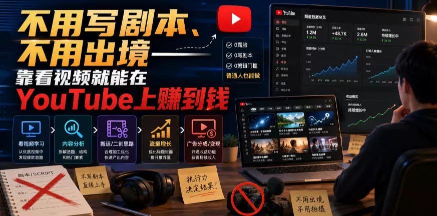 不用写剧本、不用出境——靠看视频就能在YouTube上賺到钱【原创双语字幕】 《鱼见海科技》-鱼见海资源网-免费PHP网站源码模板,插件软件网创AI智能体资源分享平台！