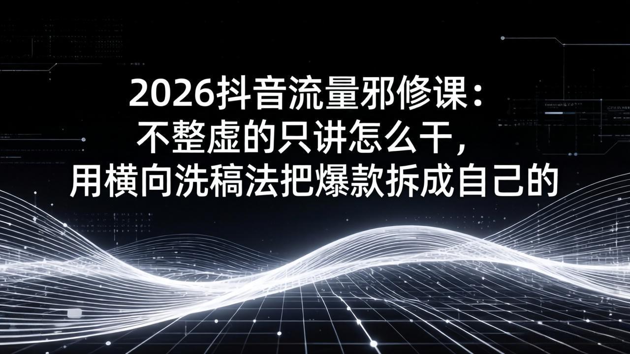 2026抖音流量邪修课：不整虚的只讲怎么干，用横向洗稿法把爆款拆成自己的客创社区-专注互联网轻资产资源整合与分享客创社区-专注互联网轻资产资源整合与分享