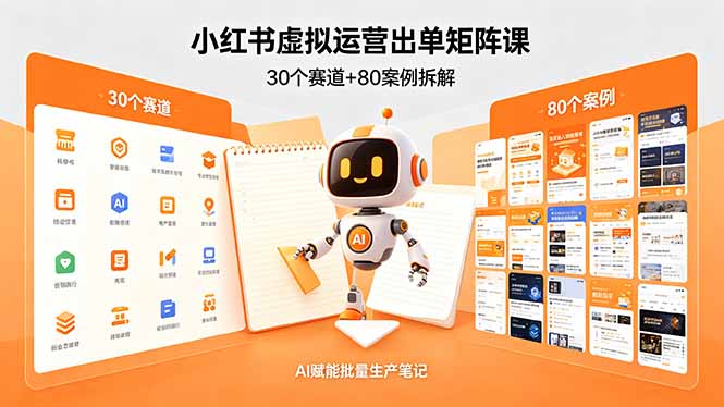小红书虚拟运营出单矩阵课：30个赛道+80案例拆解，AI赋能批量生产笔记-鱼见海资源网-免费PHP网站源码模板,插件软件网创AI智能体资源分享平台！