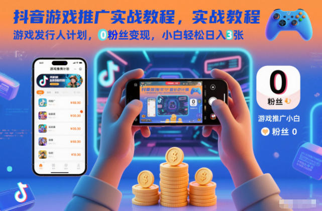 抖音游戏推广实战教程，游戏发行人计划，0粉丝变现，小白轻松日入3张客创社区-专注互联网轻资产资源整合与分享客创社区-专注互联网轻资产资源整合与分享