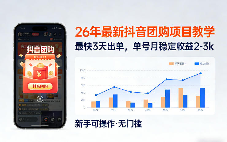 26年最新抖音团购项目教学，0门槛，最快3天出单，单号月稳定收益2-3k(更新3月11日)-鱼见海资源网-免费PHP网站源码模板,插件软件网创AI智能体资源分享平台！