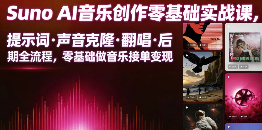 Suno AI音乐创作实战课，提示词・声音克隆・翻唱・后期全流程，零基础做音乐接单变现客创社区-专注互联网轻资产资源整合与分享客创社区-专注互联网轻资产资源整合与分享
