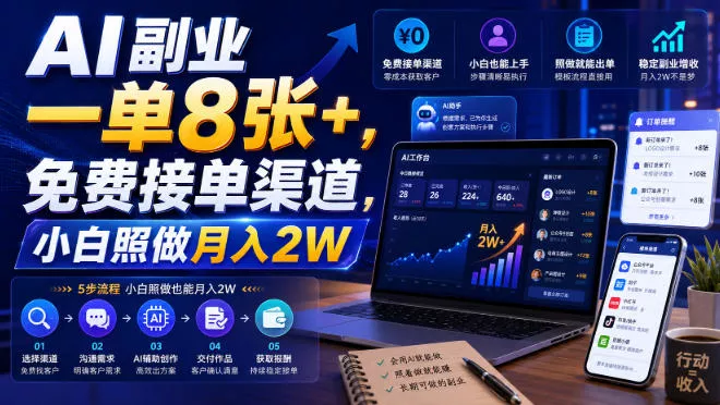 AI副业一单8张+,免费接单渠道,小白照做月入2W【揭秘】 AI副业一单8张+,免费接单渠道,小白照做月入2W【揭秘】