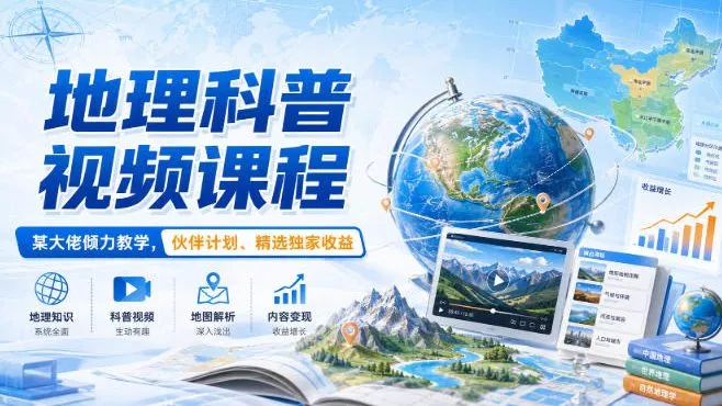 地理科普视频课程，某大佬倾力教学，伙伴计划、精选独家收益-鱼见海资源网-免费PHP网站源码模板,插件软件网创AI智能体资源分享平台！