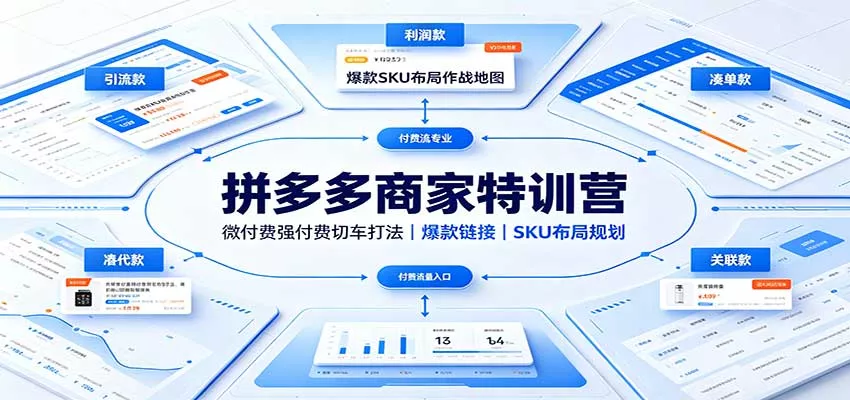 拼多多商家特训营：微付费强付费切车打法，爆款链接，SKU布局规划客创社区-专注互联网轻资产资源整合与分享客创社区-专注互联网轻资产资源整合与分享