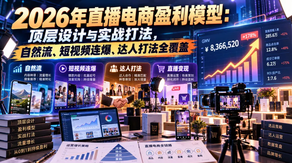 2026年直播电商盈利模型：顶层设计与实战打法，自然流、短视频连爆、达人打法全覆盖客创社区-专注互联网轻资产资源整合与分享客创社区-专注互联网轻资产资源整合与分享