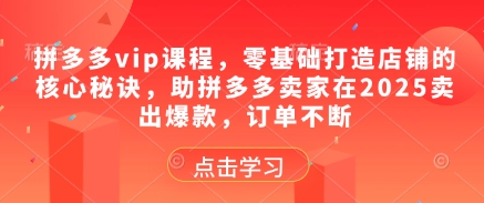 拼多多vip课程，零基础打造店铺的核心秘诀，助拼多多卖家在2025卖出爆款，订单不断客创社 - 专注互联网轻资产创业及网络项目资源整合与分享客创社 - 专注互联网轻资产创业及网络项目资源整合与分享