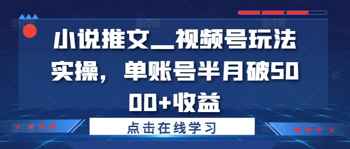小说推文—视频号玩法实操，单账号半月破5000+收益客创社 - 专注互联网轻资产创业及网络项目资源整合与分享客创社 - 专注互联网轻资产创业及网络项目资源整合与分享